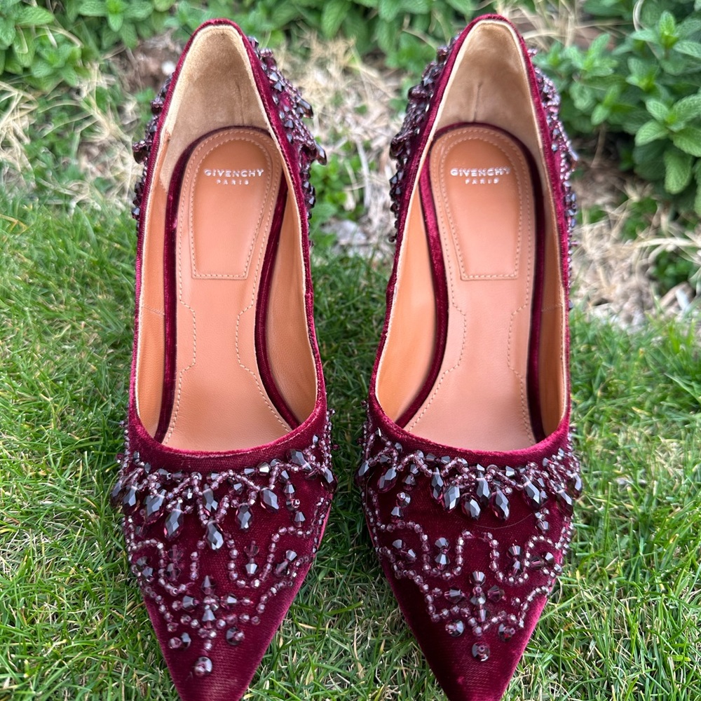 Burgundy Embellished Givenchy Pumps